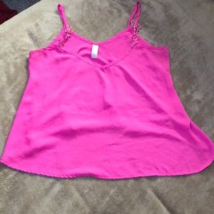 Pink flowy tank top with floral strap design